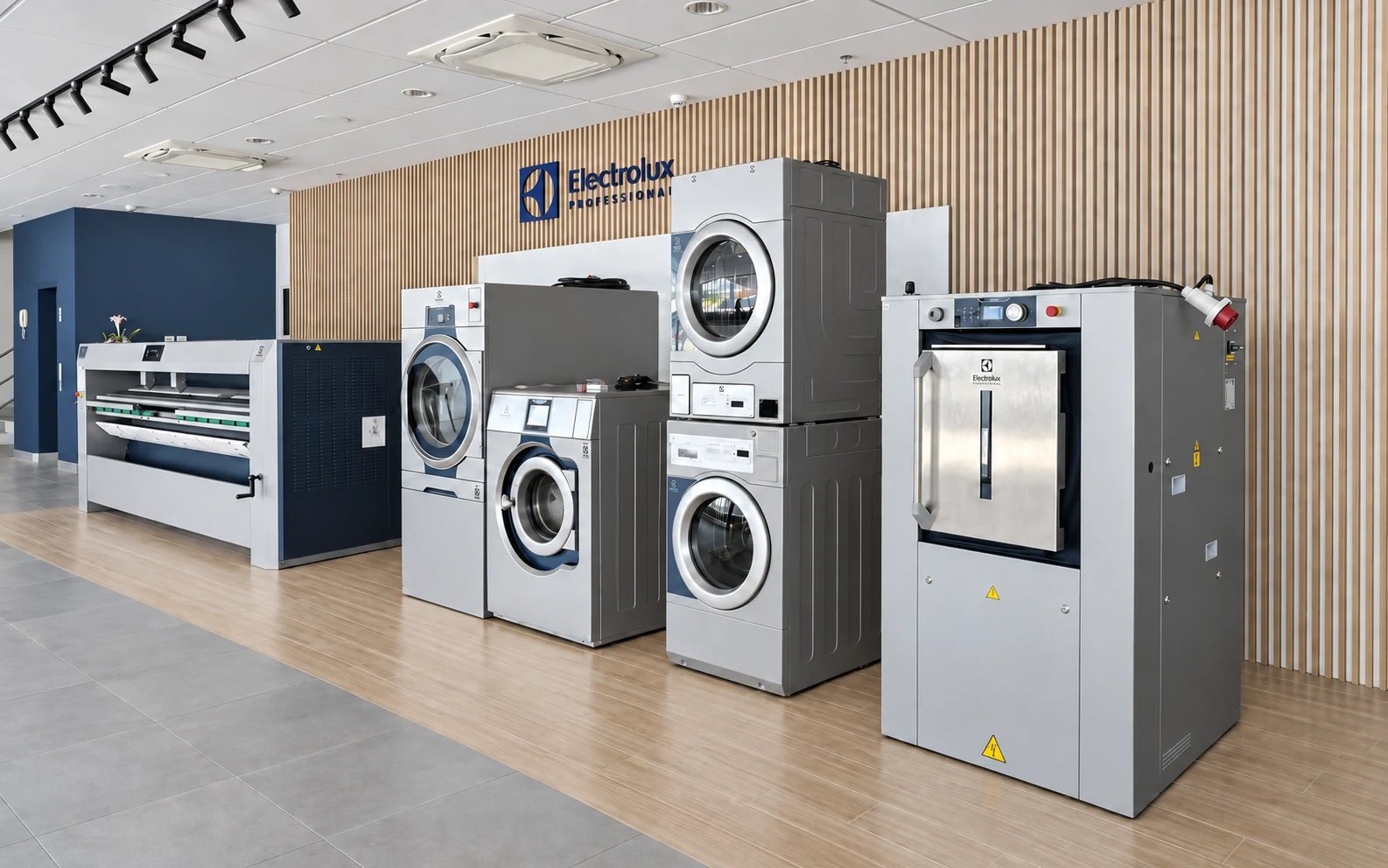 K.A. Supply Service showroom with Electrolux Professional laundry equipment